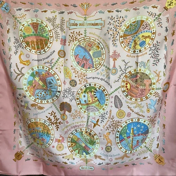 Hermes Escales Méditerranéennes Mousseline Fish Aquatic Pink Scarf Shawl - Picture 4 of 13